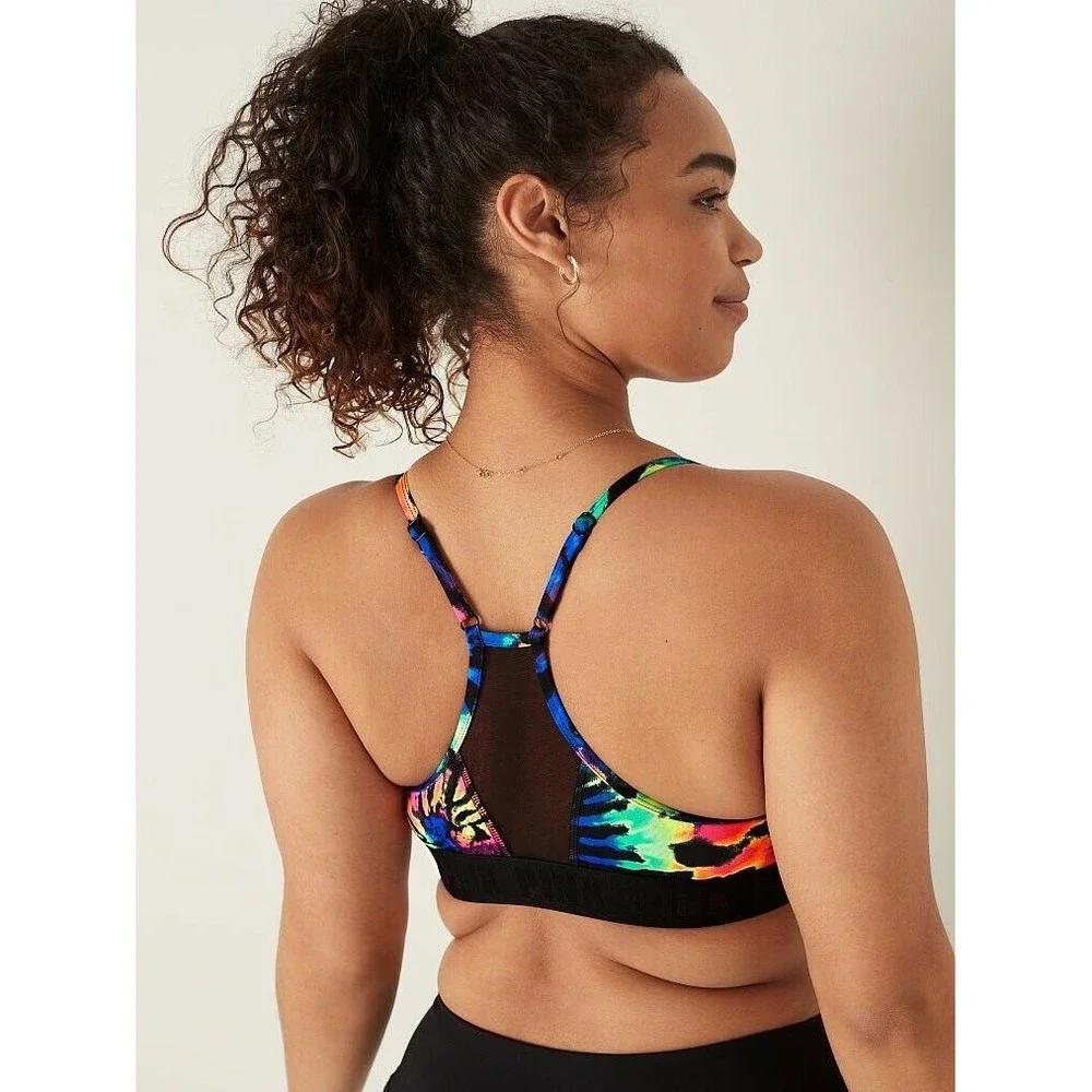Vs Victorias Secret Pink Ultimate Lightly Lined Sport Bra Top Rainbow Tie Dye XL - Picture 3 of 7